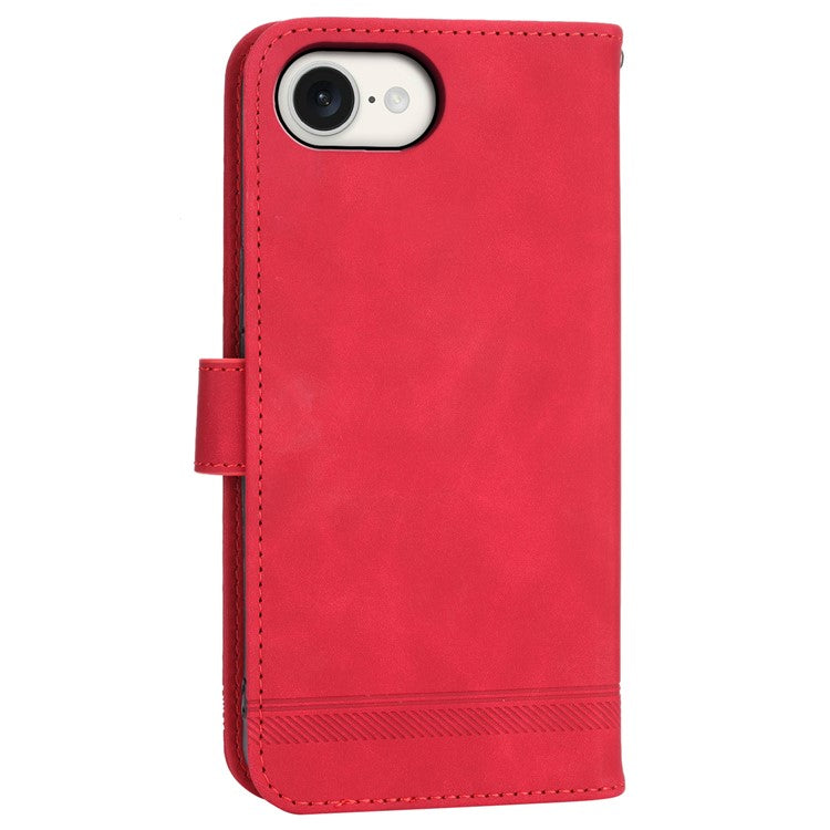 DIERFENG DF-03 For iPhone 16e Wallet Cover Card Slot Lines Imprinted Phone Case - Red