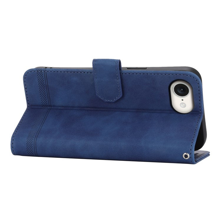 DIERFENG DF-03 For iPhone 16e Wallet Cover Card Slot Lines Imprinted Phone Case - Blue