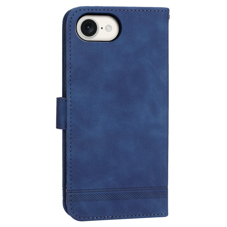 DIERFENG DF-03 For iPhone 16e Wallet Cover Card Slot Lines Imprinted Phone Case - Blue