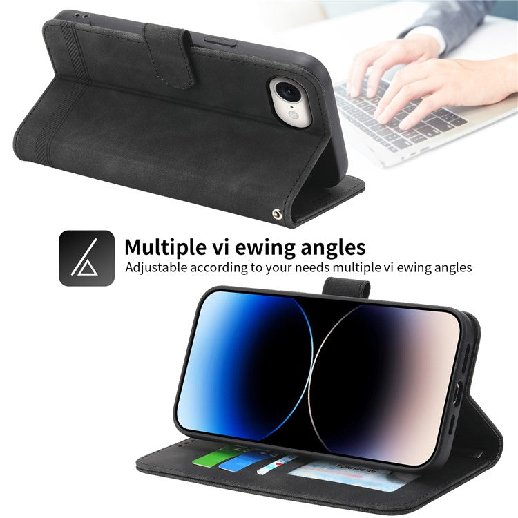 DIERFENG DF-03 For iPhone 16e Wallet Cover Card Slot Lines Imprinted Phone Case - Black