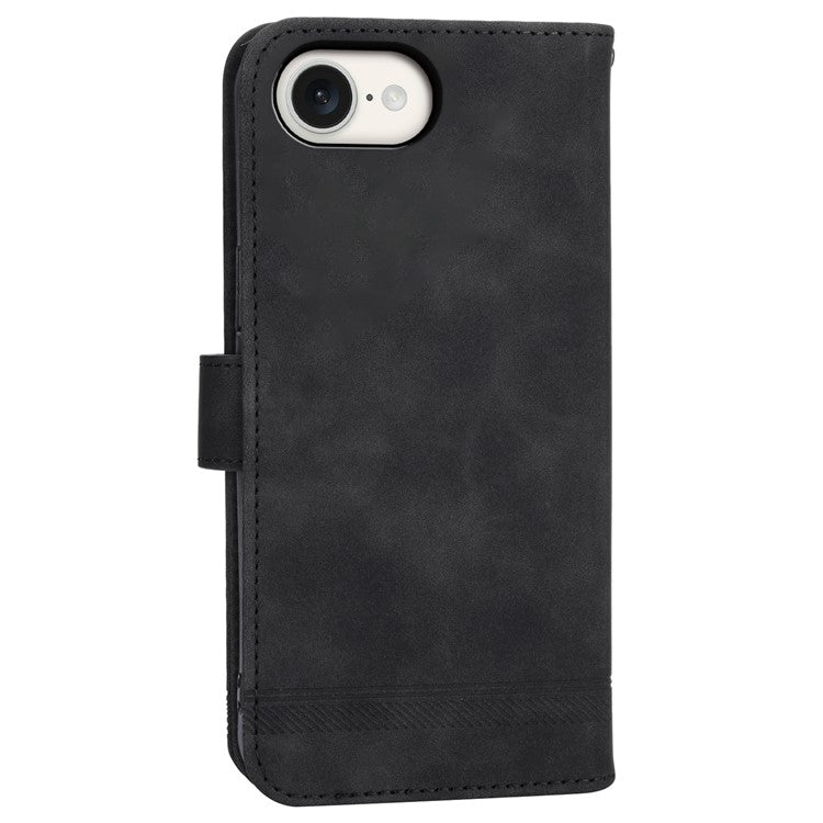 DIERFENG DF-03 For iPhone 16e Wallet Cover Card Slot Lines Imprinted Phone Case - Black