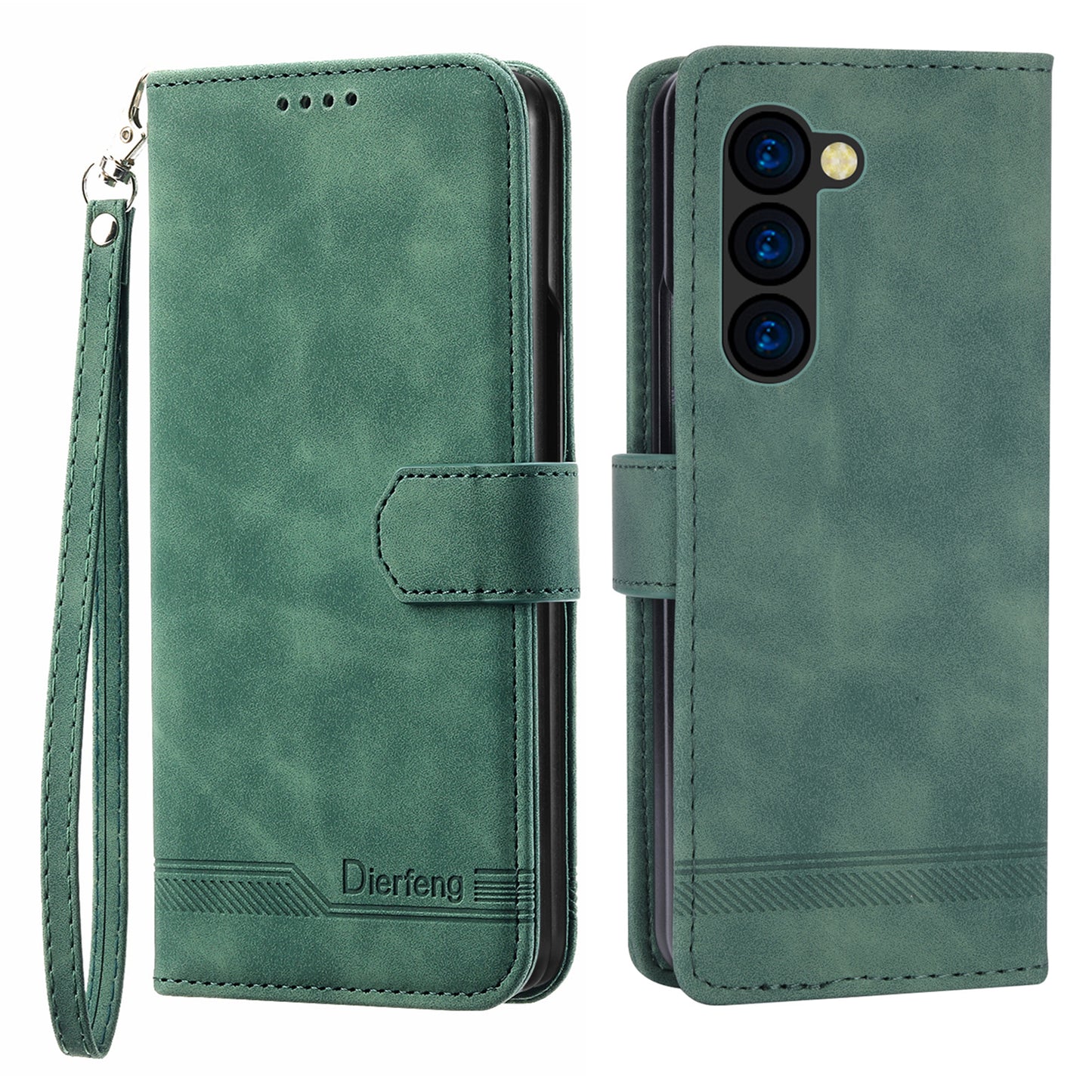 DIERFENG DF-03 For Samsung Galaxy Z Fold6 5G Wallet Phone Case Lines Imprinted Leather Cover - Green