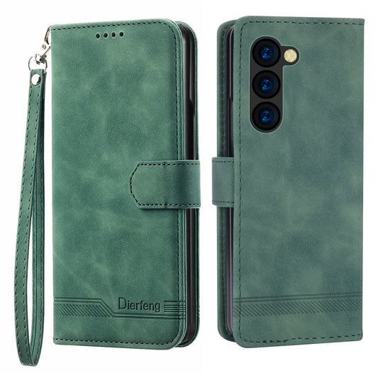 DIERFENG DF-03 For Samsung Galaxy Z Fold6 5G Wallet Phone Case Lines Imprinted Leather Cover - Green