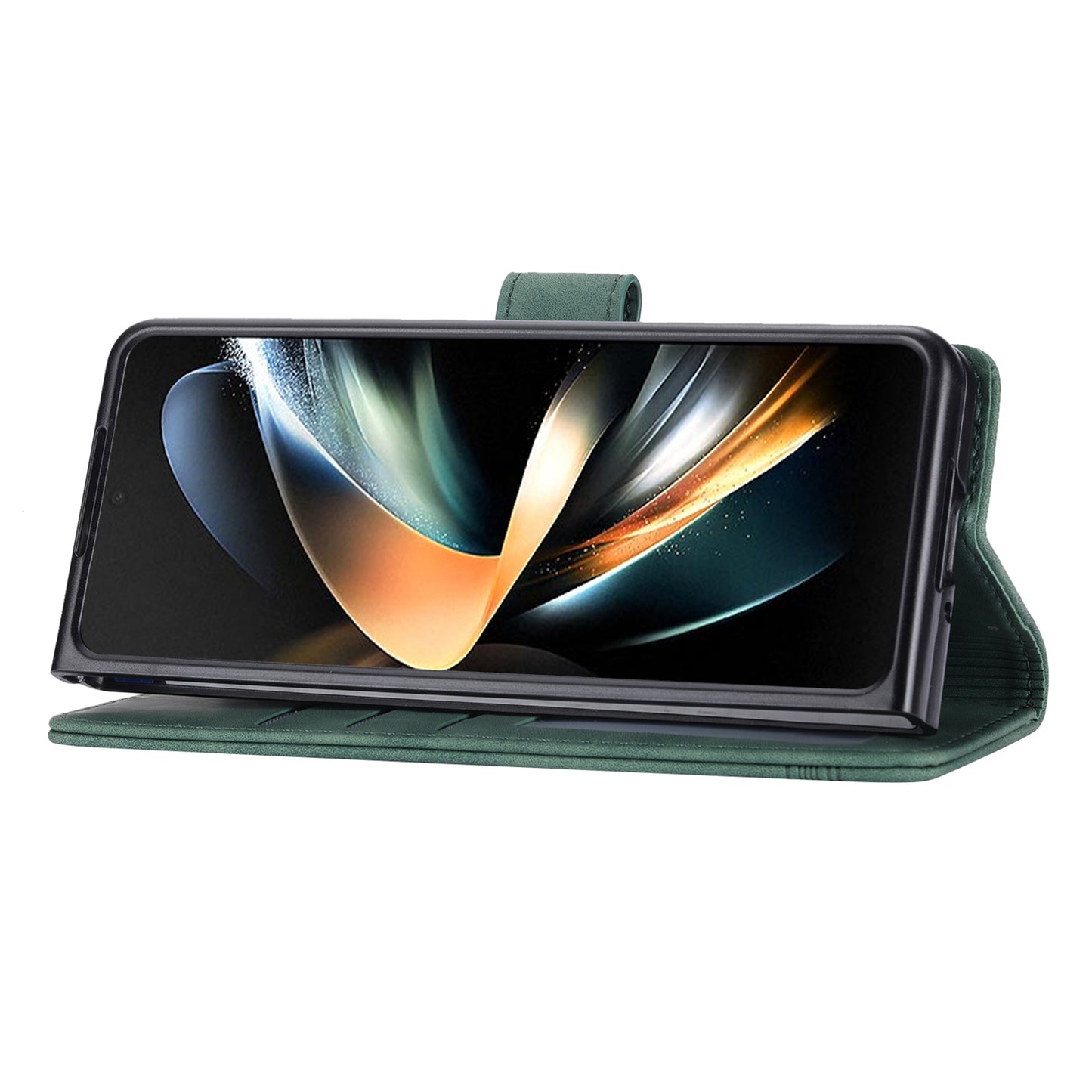 DIERFENG DF-03 For Samsung Galaxy Z Fold6 5G Wallet Phone Case Lines Imprinted Leather Cover - Green
