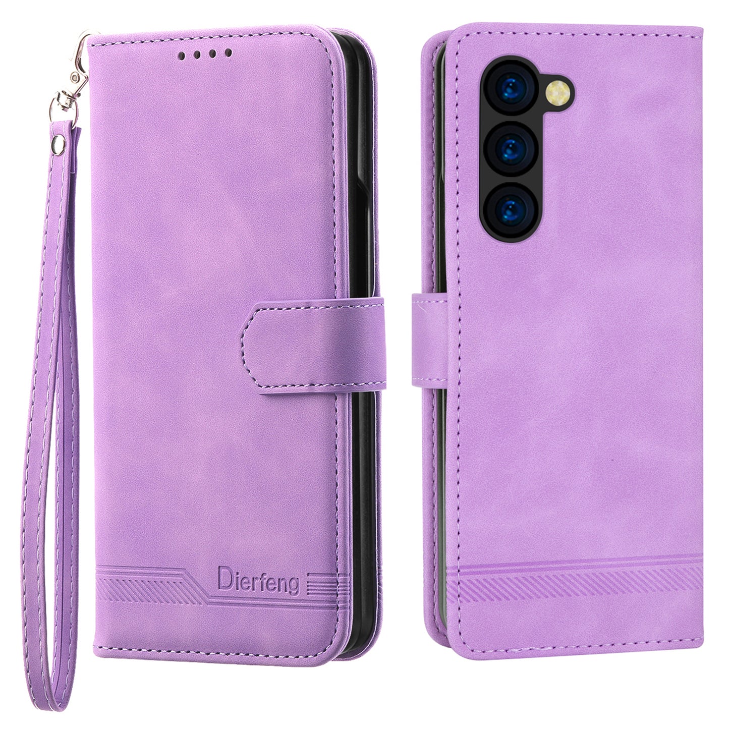 DIERFENG DF-03 For Samsung Galaxy Z Fold6 5G Wallet Phone Case Lines Imprinted Leather Cover - Purple