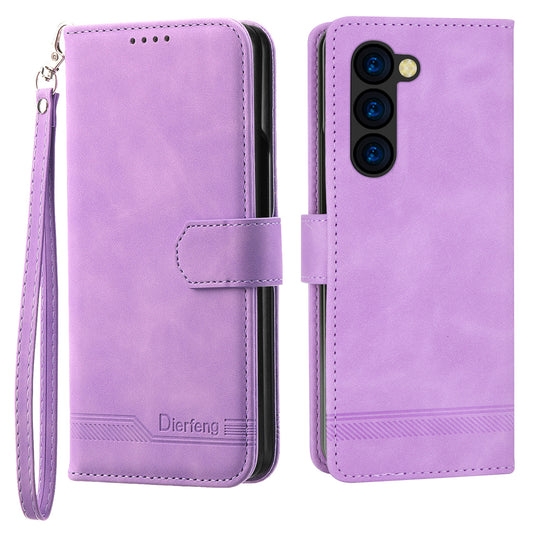 DIERFENG DF-03 For Samsung Galaxy Z Fold6 5G Wallet Phone Case Lines Imprinted Leather Cover - Purple