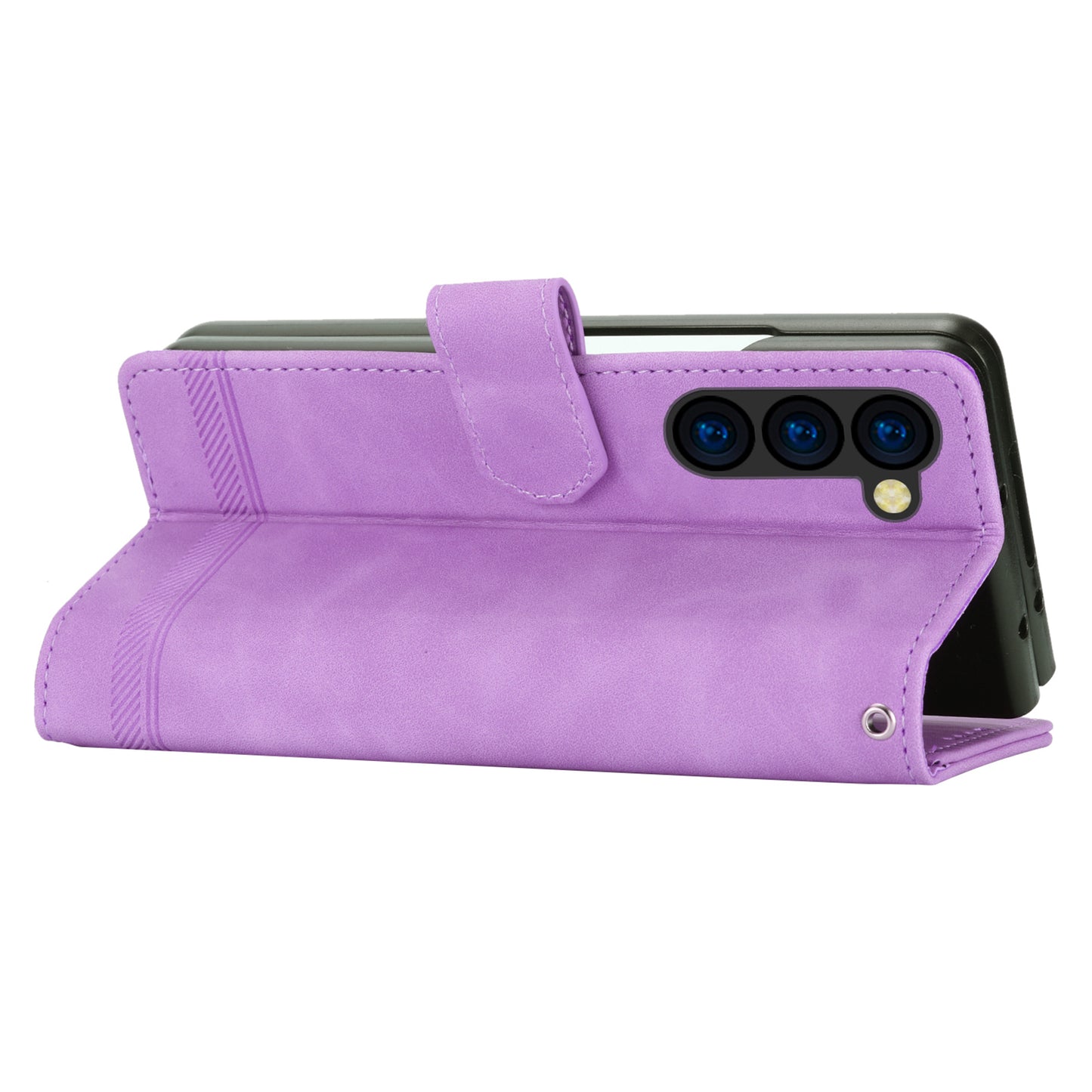 DIERFENG DF-03 For Samsung Galaxy Z Fold6 5G Wallet Phone Case Lines Imprinted Leather Cover - Purple