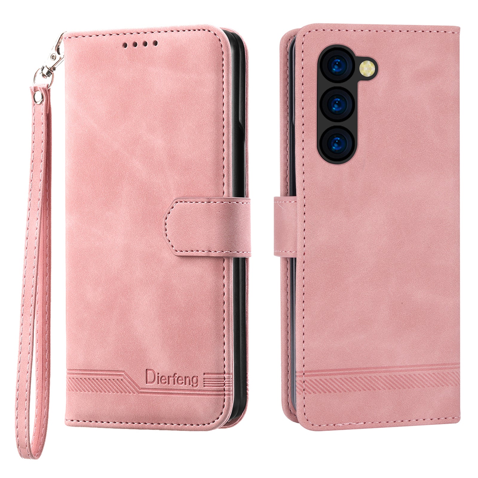 DIERFENG DF-03 For Samsung Galaxy Z Fold6 5G Wallet Phone Case Lines Imprinted Leather Cover - Pink
