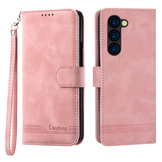 DIERFENG DF-03 For Samsung Galaxy Z Fold6 5G Wallet Phone Case Lines Imprinted Leather Cover - Pink