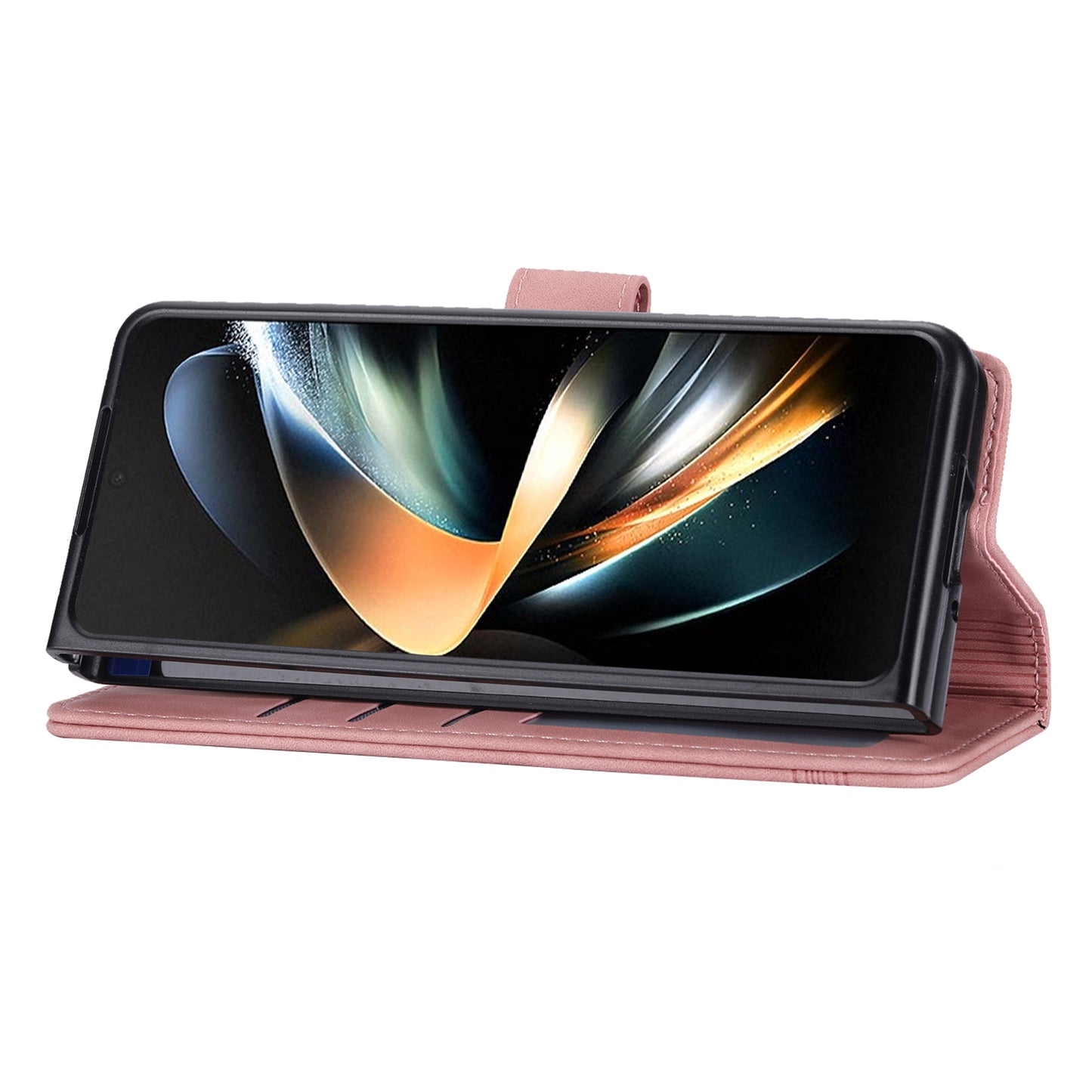 DIERFENG DF-03 For Samsung Galaxy Z Fold6 5G Wallet Phone Case Lines Imprinted Leather Cover - Pink