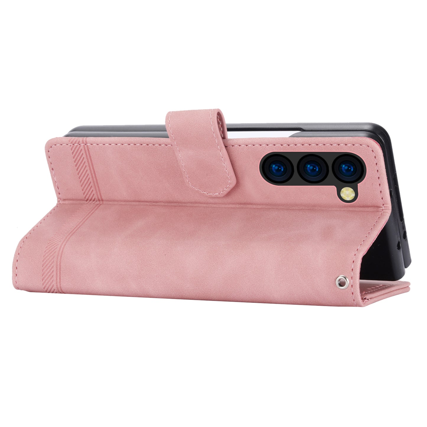 DIERFENG DF-03 For Samsung Galaxy Z Fold6 5G Wallet Phone Case Lines Imprinted Leather Cover - Pink