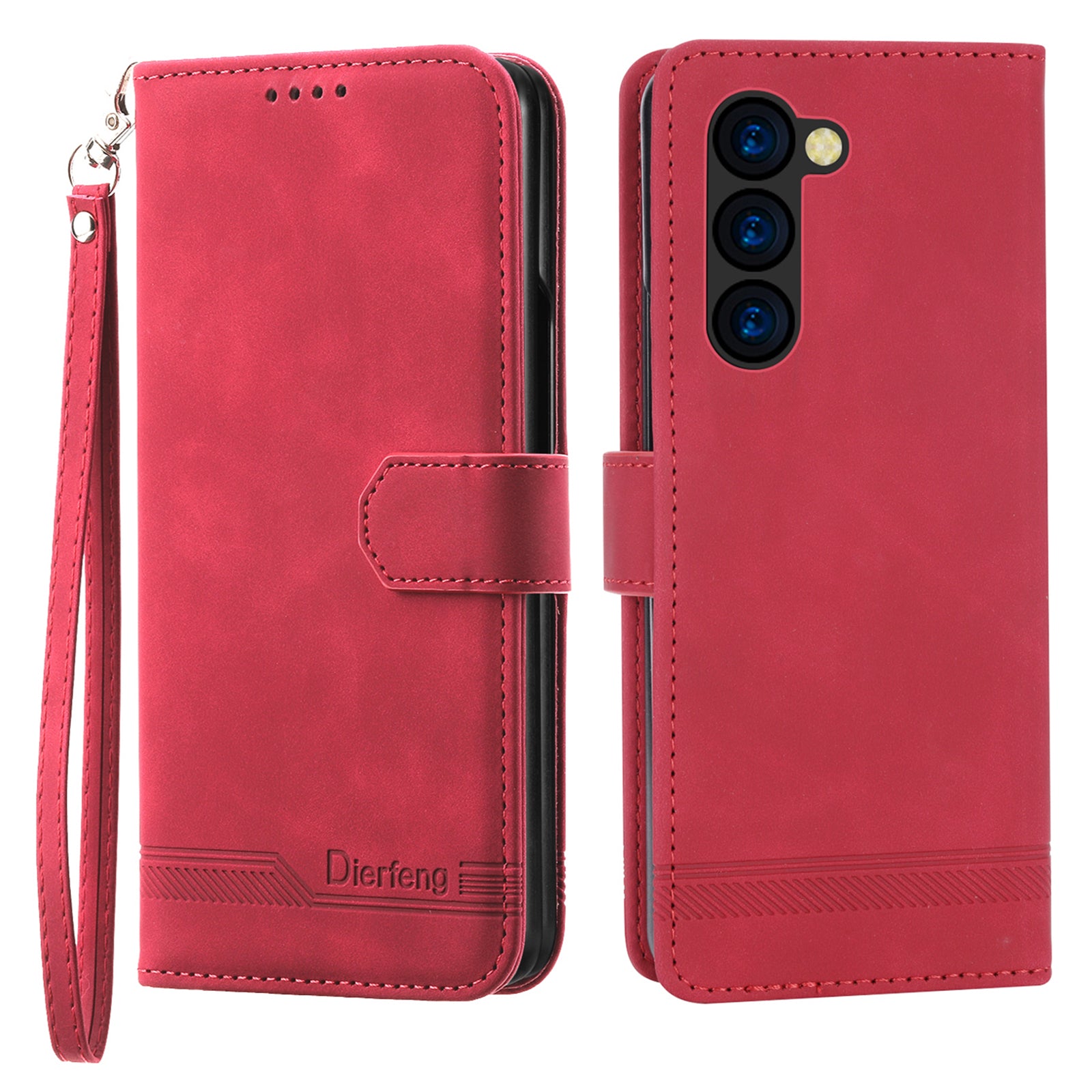 DIERFENG DF-03 For Samsung Galaxy Z Fold6 5G Wallet Phone Case Lines Imprinted Leather Cover - Red
