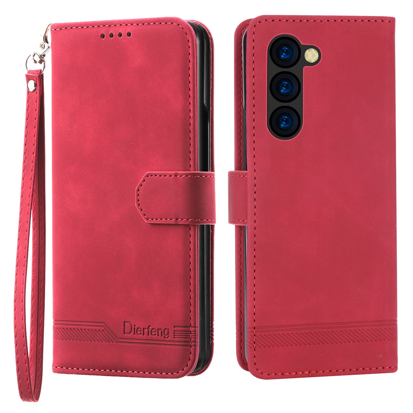 DIERFENG DF-03 For Samsung Galaxy Z Fold6 5G Wallet Phone Case Lines Imprinted Leather Cover - Red