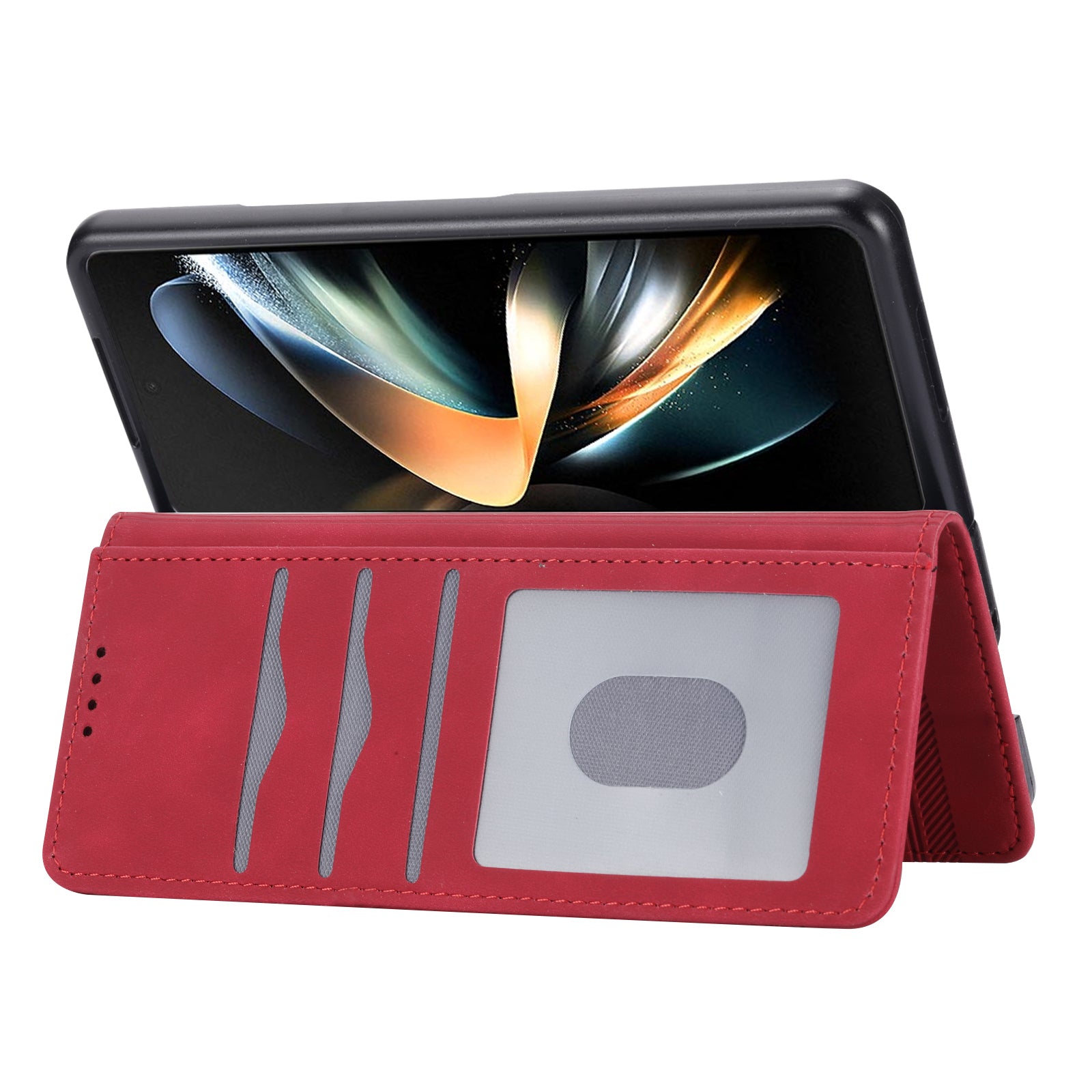 DIERFENG DF-03 For Samsung Galaxy Z Fold6 5G Wallet Phone Case Lines Imprinted Leather Cover - Red