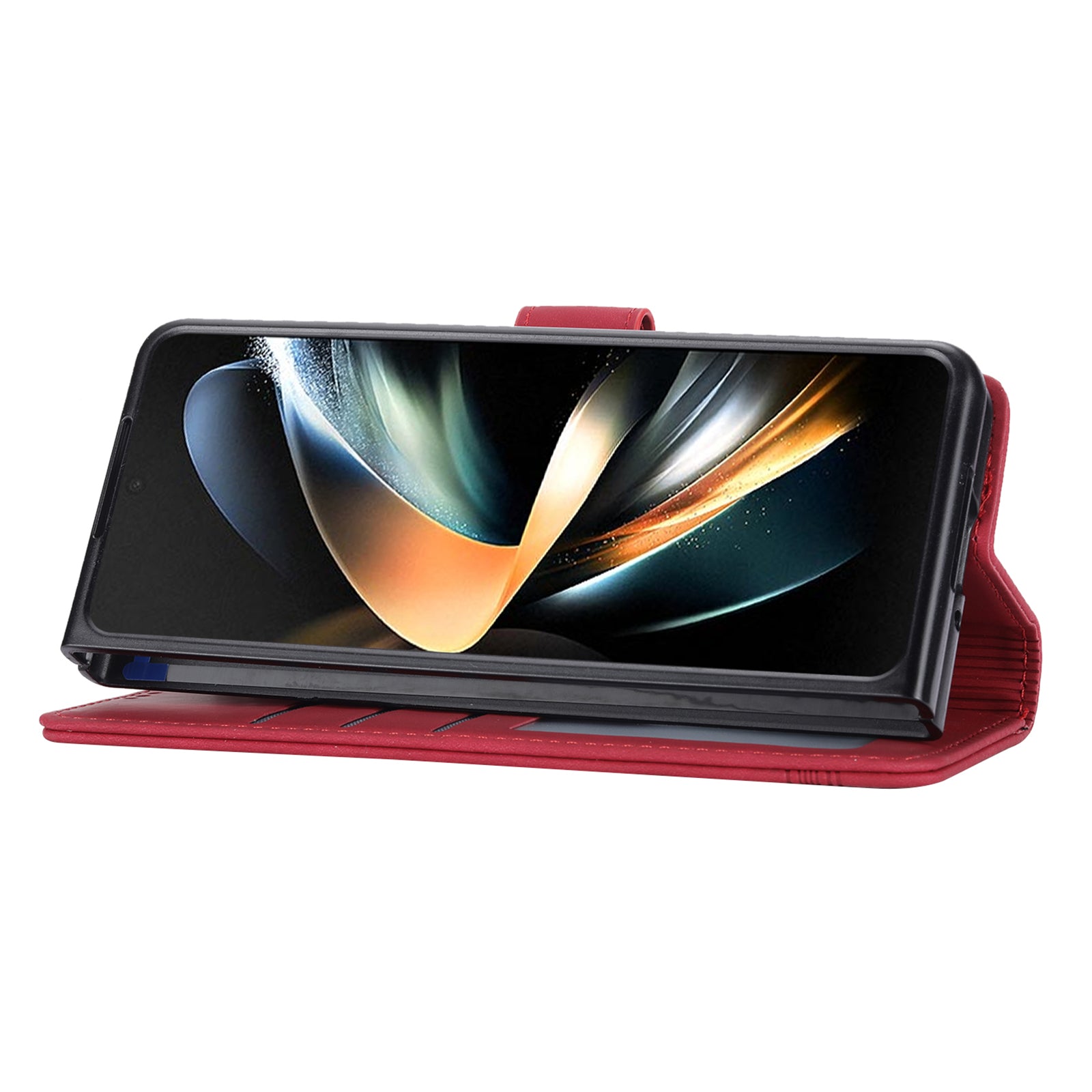 DIERFENG DF-03 For Samsung Galaxy Z Fold6 5G Wallet Phone Case Lines Imprinted Leather Cover - Red