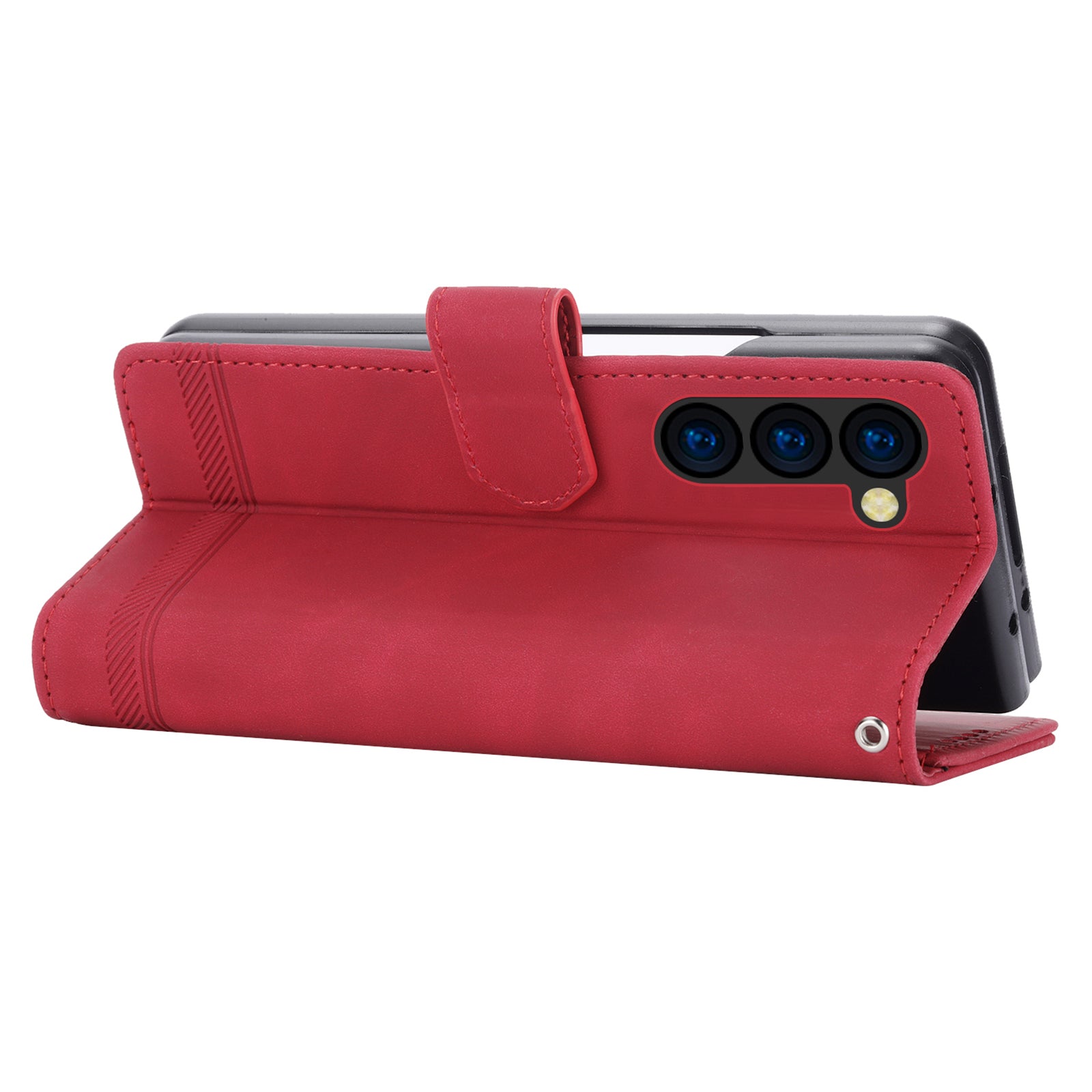DIERFENG DF-03 For Samsung Galaxy Z Fold6 5G Wallet Phone Case Lines Imprinted Leather Cover - Red