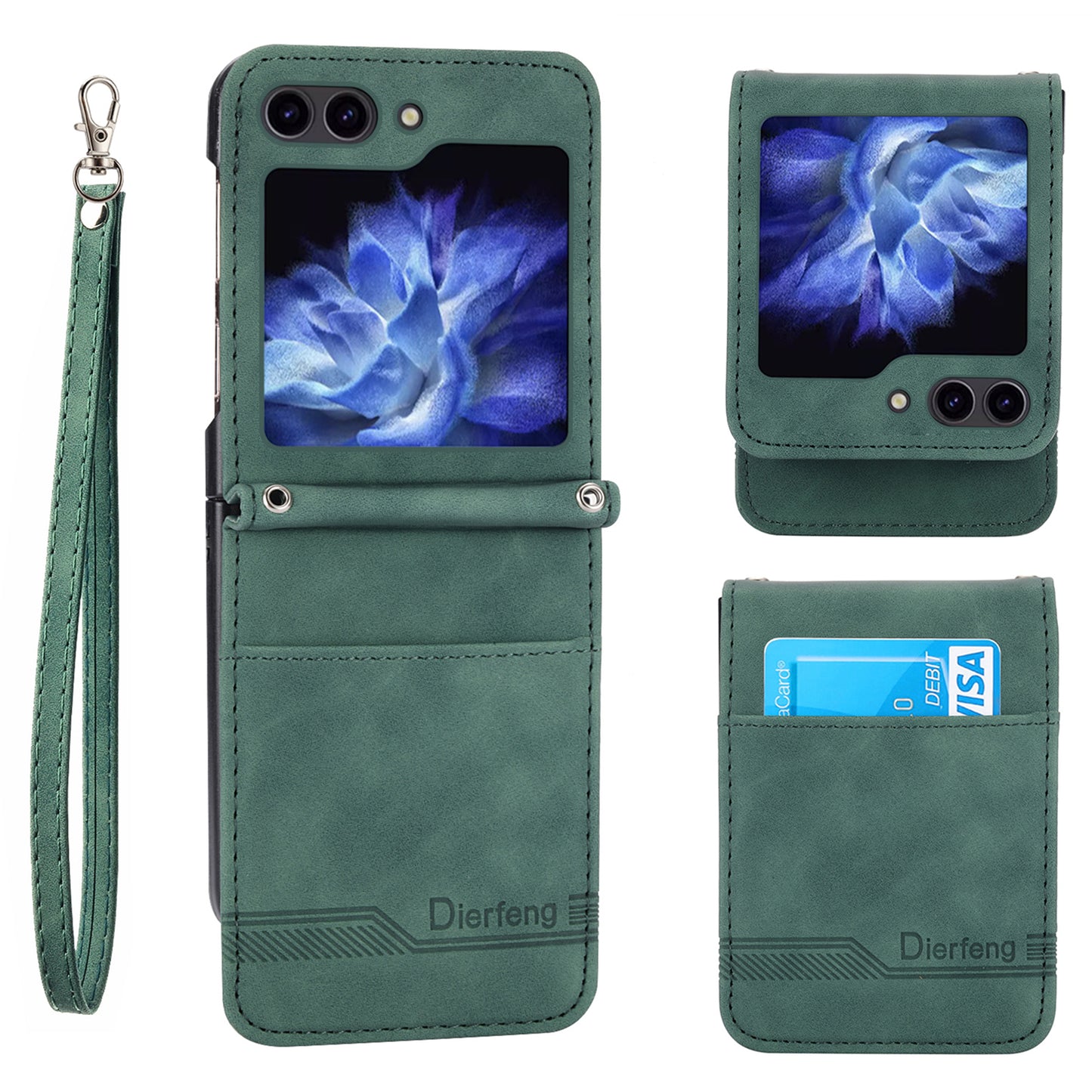 DIERFENG DF-03 For Samsung Galaxy Z Flip6 5G Card Slot Case Lines Imprinted Phone Cover - Green