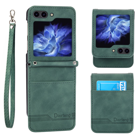 DIERFENG DF-03 For Samsung Galaxy Z Flip6 5G Card Slot Case Lines Imprinted Phone Cover - Green