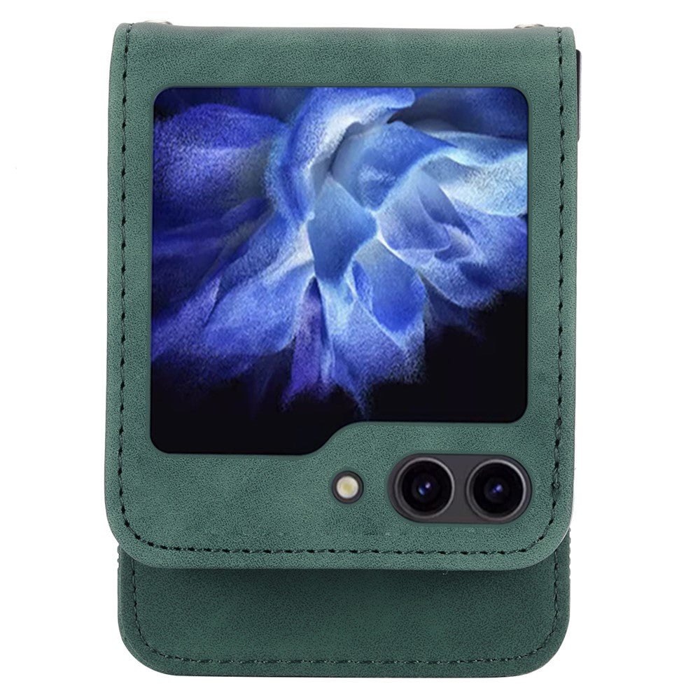 DIERFENG DF-03 For Samsung Galaxy Z Flip7 FE 5G / Z Flip6 5G Card Slot Case Lines Imprinted Phone Cover - Green