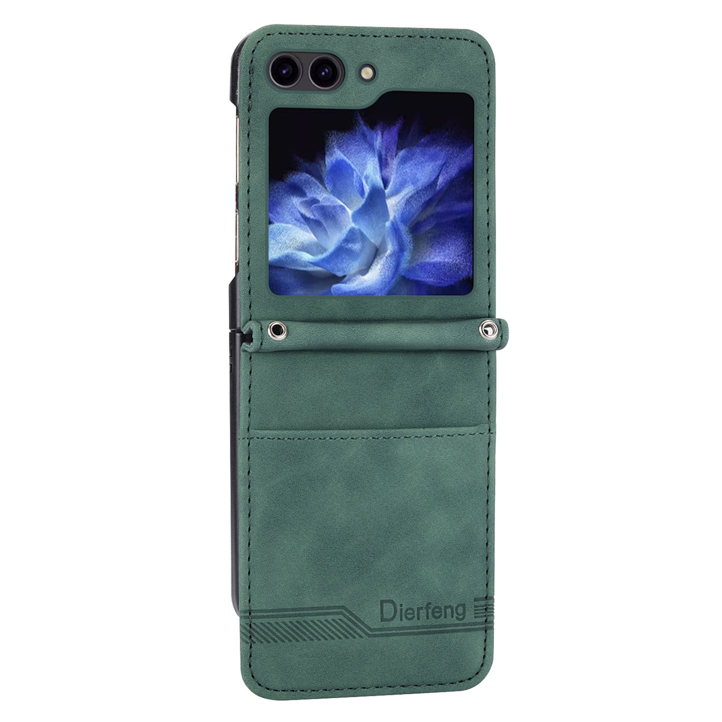 DIERFENG DF-03 For Samsung Galaxy Z Flip6 5G Card Slot Case Lines Imprinted Phone Cover - Green