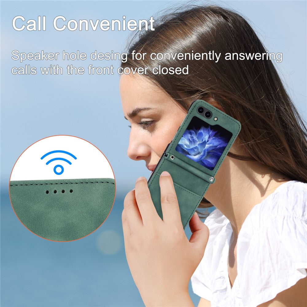 DIERFENG DF-03 For Samsung Galaxy Z Flip7 FE 5G / Z Flip6 5G Card Slot Case Lines Imprinted Phone Cover - Green