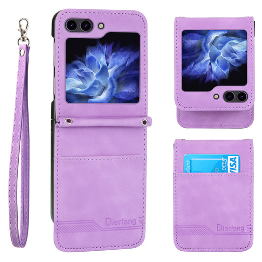 DIERFENG DF-03 For Samsung Galaxy Z Flip6 5G Card Slot Case Lines Imprinted Phone Cover - Purple