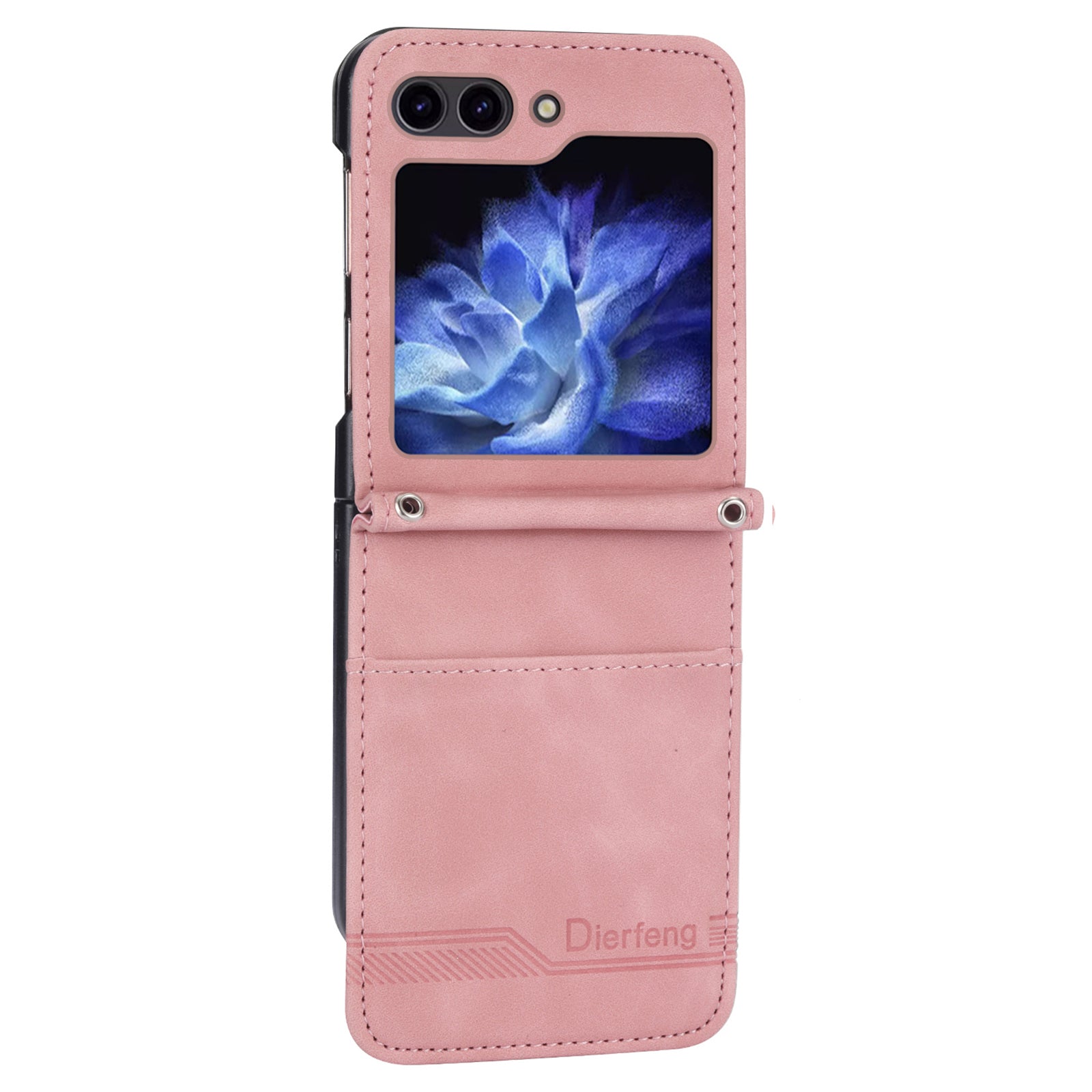 DIERFENG DF-03 For Samsung Galaxy Z Flip6 5G Card Slot Case Lines Imprinted Phone Cover - Pink
