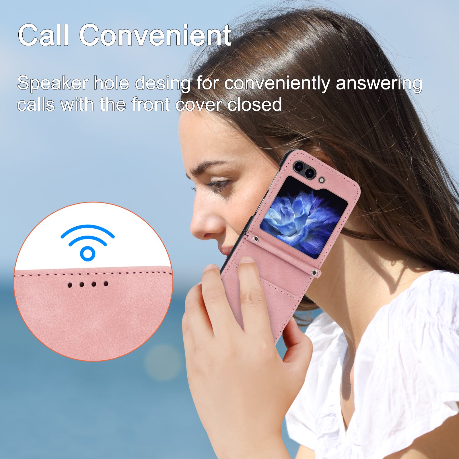 DIERFENG DF-03 For Samsung Galaxy Z Flip6 5G Card Slot Case Lines Imprinted Phone Cover - Pink