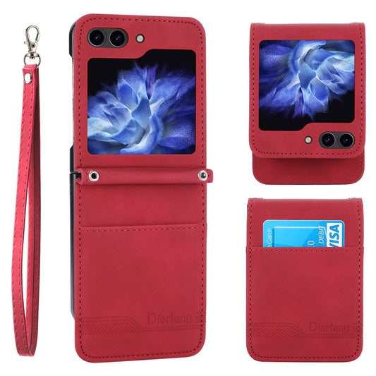 DIERFENG DF-03 For Samsung Galaxy Z Flip7 FE 5G / Z Flip6 5G Card Slot Case Lines Imprinted Phone Cover - Red