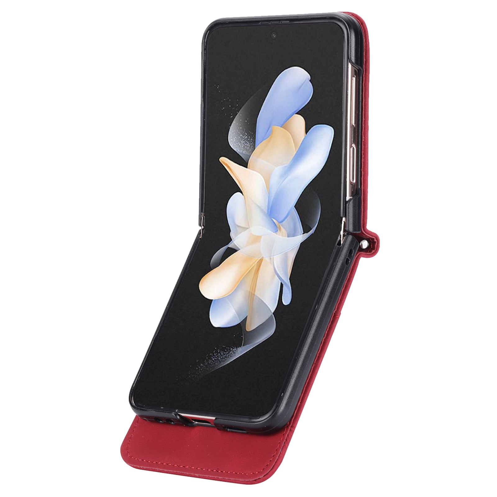 DIERFENG DF-03 For Samsung Galaxy Z Flip6 5G Card Slot Case Lines Imprinted Phone Cover - Red