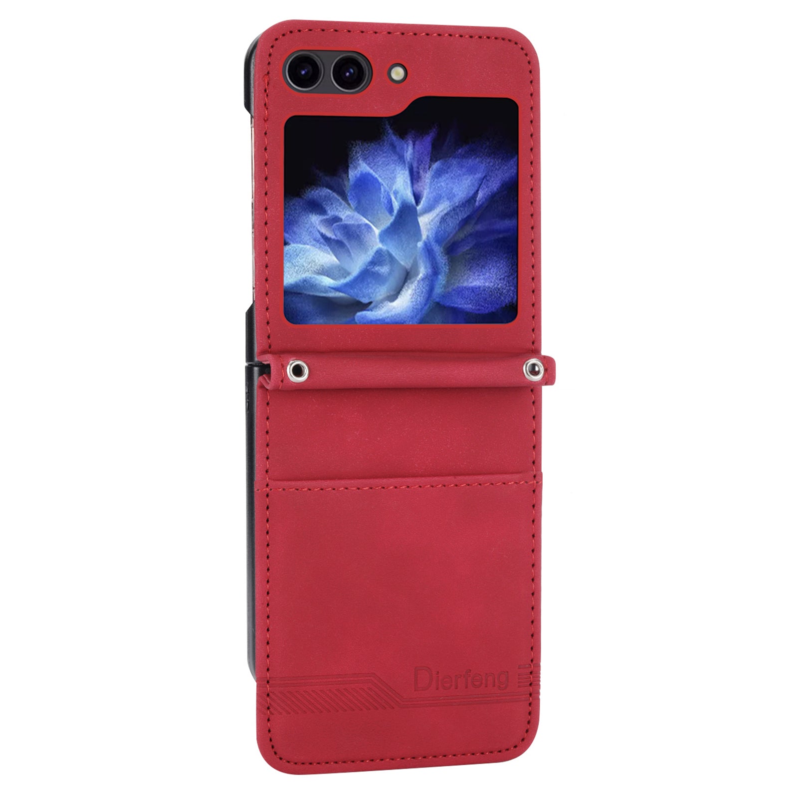 DIERFENG DF-03 For Samsung Galaxy Z Flip6 5G Card Slot Case Lines Imprinted Phone Cover - Red