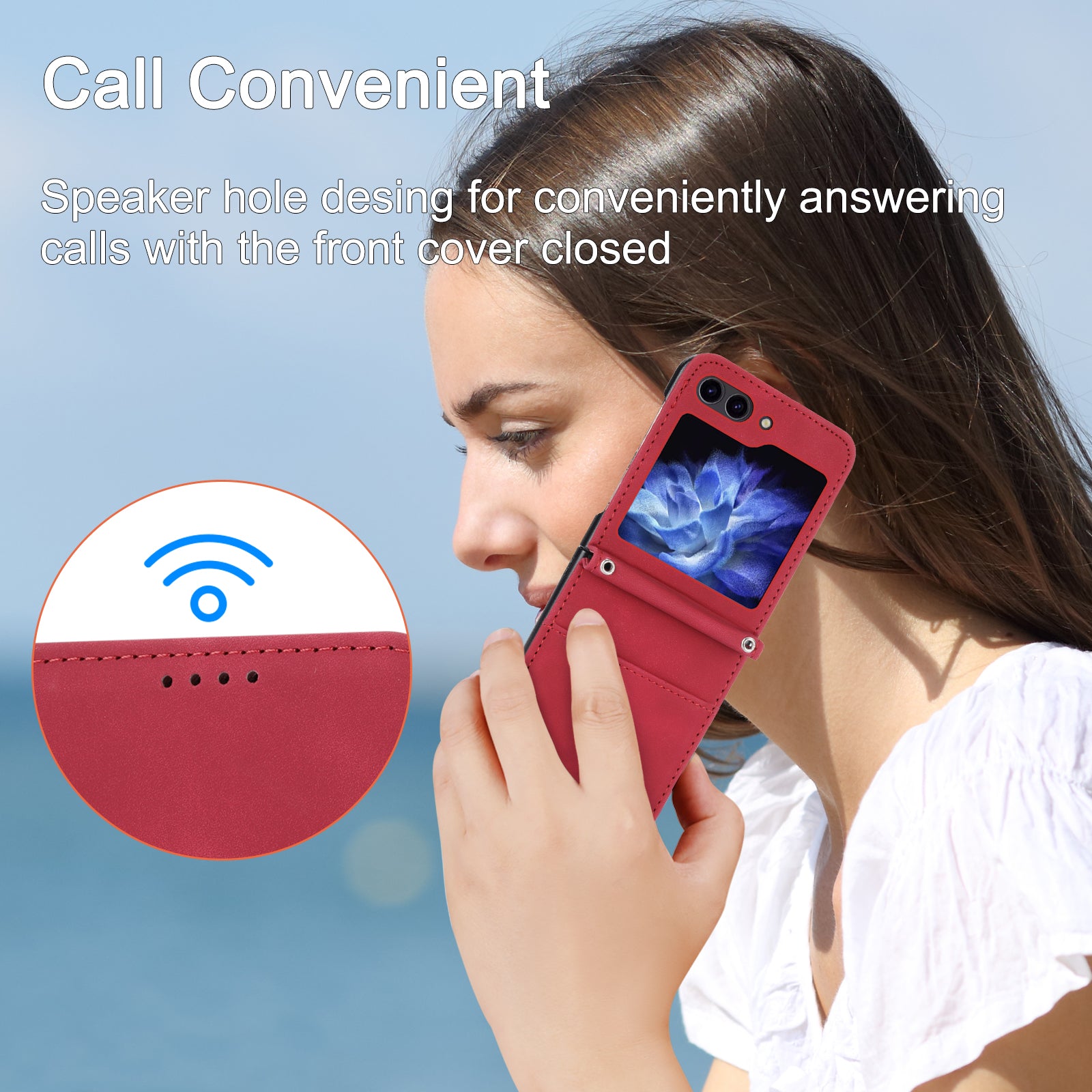 DIERFENG DF-03 For Samsung Galaxy Z Flip6 5G Card Slot Case Lines Imprinted Phone Cover - Red