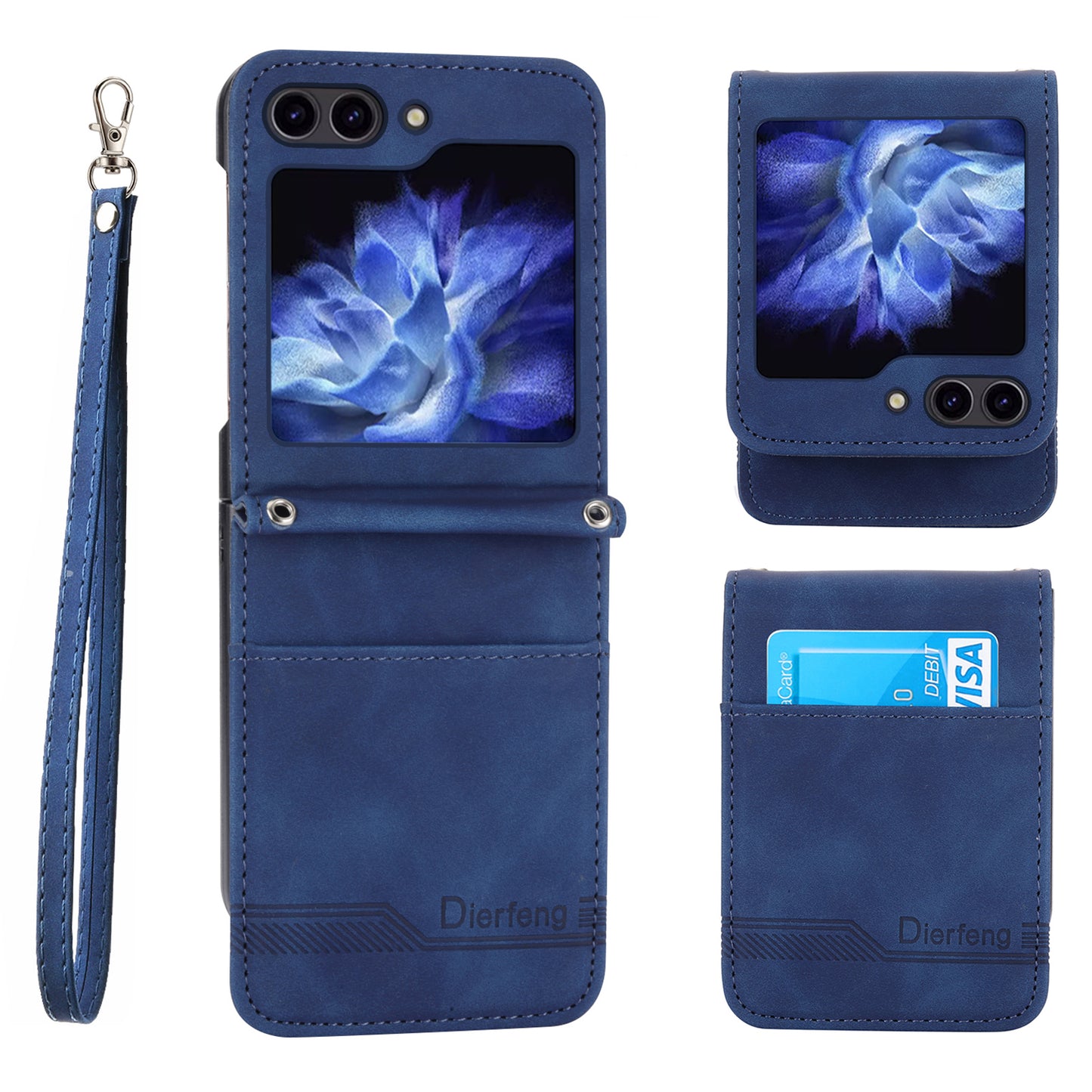 DIERFENG DF-03 For Samsung Galaxy Z Flip6 5G Card Slot Case Lines Imprinted Phone Cover - Blue