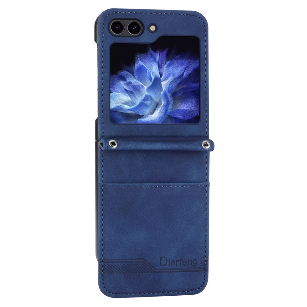 DIERFENG DF-03 For Samsung Galaxy Z Flip7 FE 5G / Z Flip6 5G Card Slot Case Lines Imprinted Phone Cover - Blue