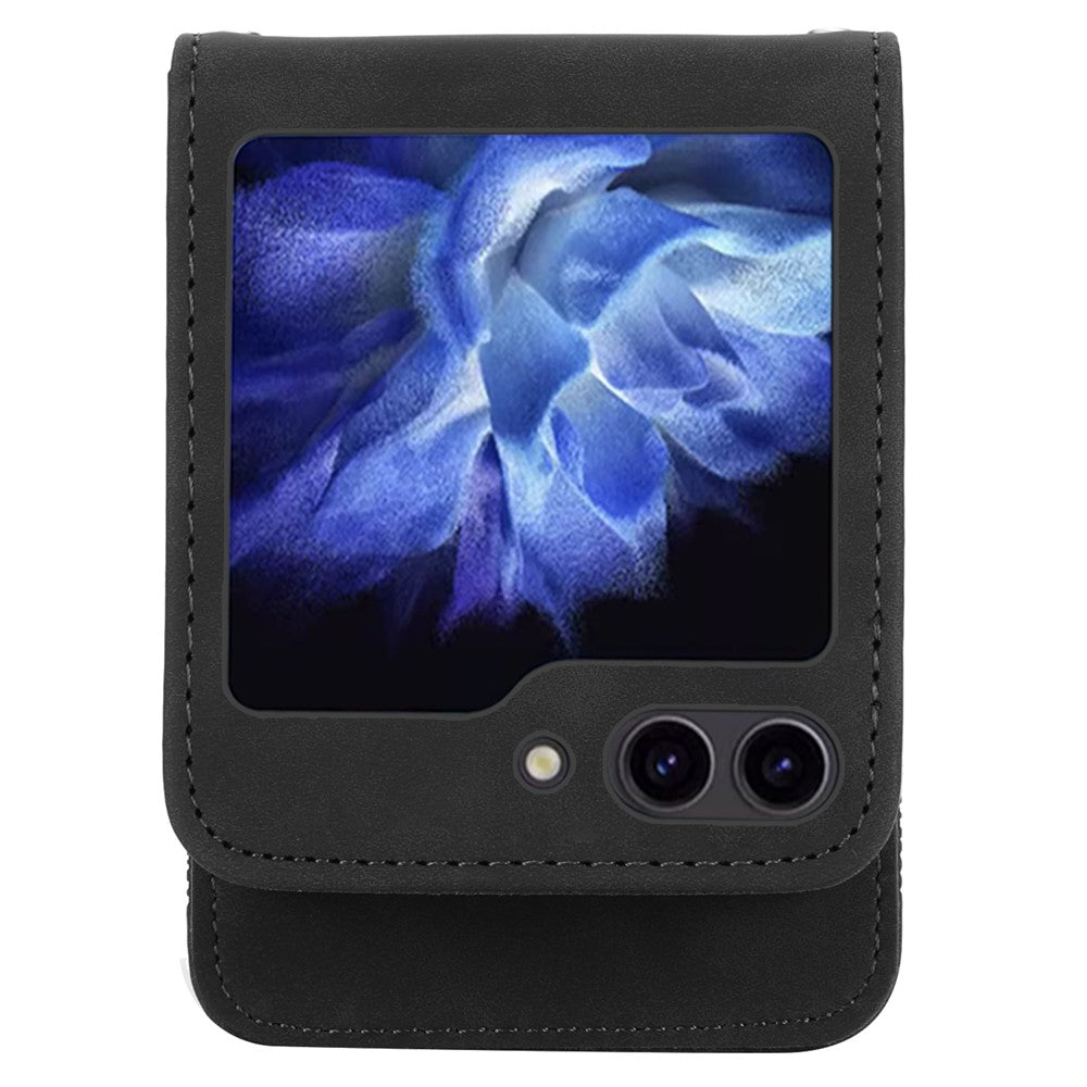 DIERFENG DF-03 For Samsung Galaxy Z Flip7 FE 5G / Z Flip6 5G Card Slot Case Lines Imprinted Phone Cover - Black