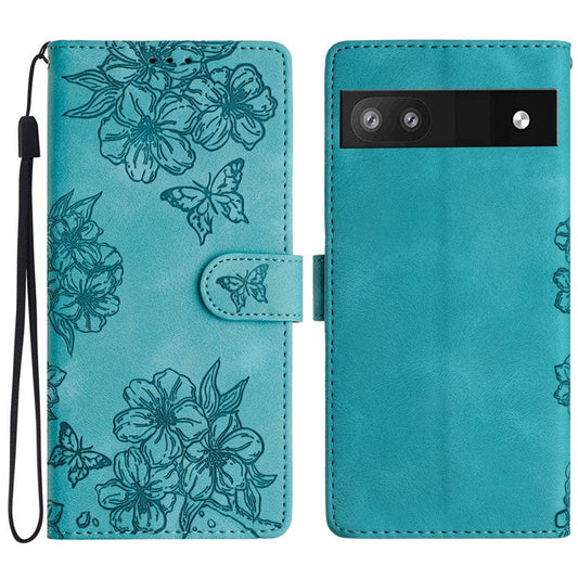 For Google Pixel 8a Case PU Leather Butterfly Flower Folio Card Slots Phone Cover - Green