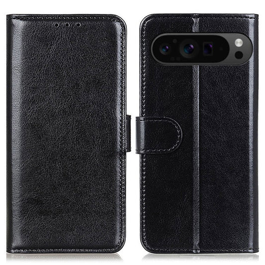 For Google Pixel 9 Pro XL Wholesale Phone Case Crazy Horse Texture PU Leather Phone Stand Cover - Black