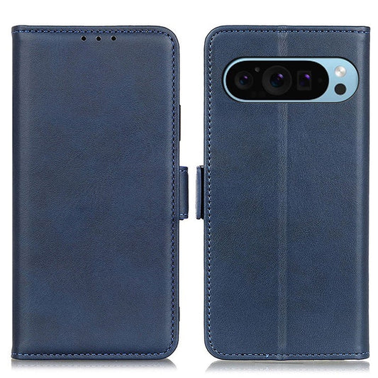For Google Pixel 9 Pro / Pixel 9 Wholesale Phone Case Cowhide Texture PU Leather Phone Stand Cover - Blue