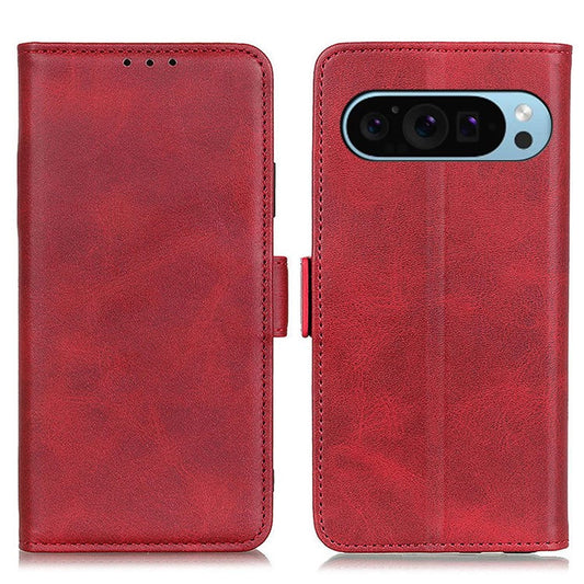 For Google Pixel 9 Pro / Pixel 9 Wholesale Phone Case Cowhide Texture PU Leather Phone Stand Cover - Red