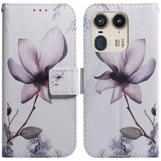 PU Leather Phone Case for Motorola Moto X50 Ultra 5G / Edge 50 Ultra Wallet Phone Stand Cover with Pattern Printing - Pink Flower