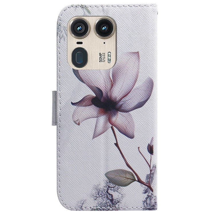 PU Leather Phone Case for Motorola Moto X50 Ultra 5G / Edge 50 Ultra Wallet Phone Stand Cover with Pattern Printing - Pink Flower