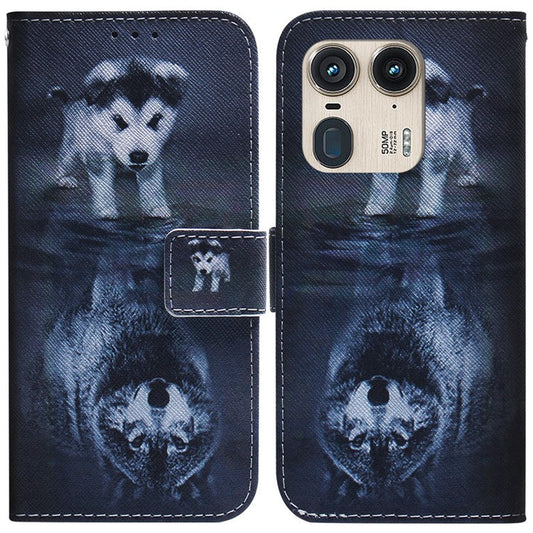 PU Leather Phone Case for Motorola Moto X50 Ultra 5G / Edge 50 Ultra Wallet Phone Stand Cover with Pattern Printing - Dog and Wolf