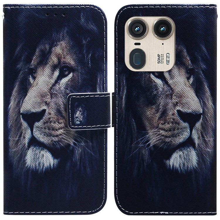 PU Leather Phone Case for Motorola Moto X50 Ultra 5G / Edge 50 Ultra Wallet Phone Stand Cover with Pattern Printing - Lion