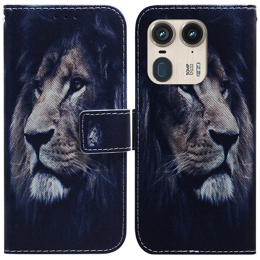 PU Leather Phone Case for Motorola Moto X50 Ultra 5G / Edge 50 Ultra Wallet Phone Stand Cover with Pattern Printing - Lion