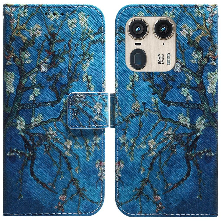 PU Leather Phone Case for Motorola Moto X50 Ultra 5G / Edge 50 Ultra Wallet Phone Stand Cover with Pattern Printing - Apricot Flowers
