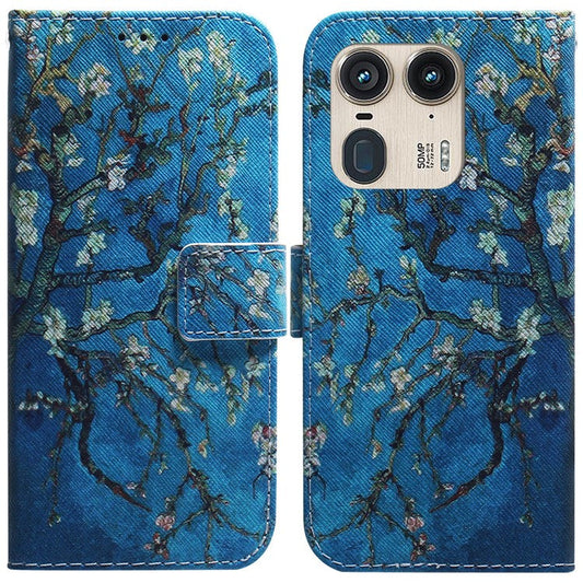 PU Leather Phone Case for Motorola Moto X50 Ultra 5G / Edge 50 Ultra Wallet Phone Stand Cover with Pattern Printing - Apricot Flowers