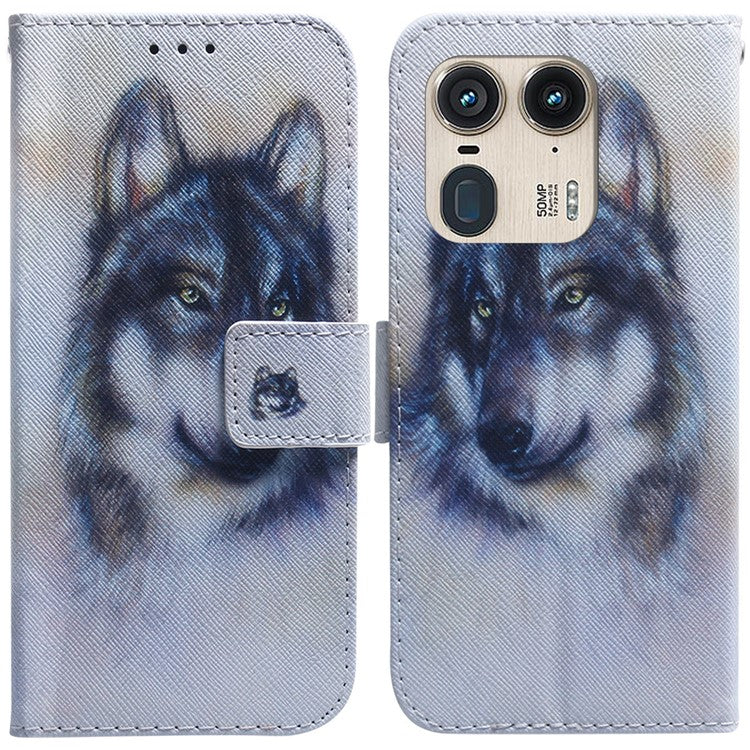 PU Leather Phone Case for Motorola Moto X50 Ultra 5G / Edge 50 Ultra Wallet Phone Stand Cover with Pattern Printing - Wolf