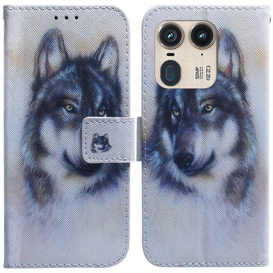PU Leather Phone Case for Motorola Moto X50 Ultra 5G / Edge 50 Ultra Wallet Phone Stand Cover with Pattern Printing - Wolf