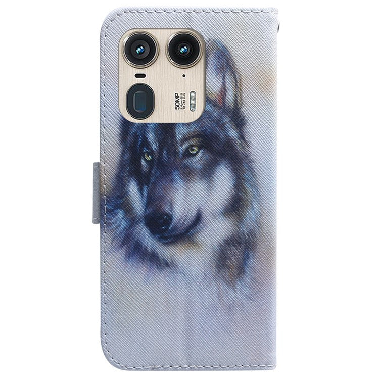 PU Leather Phone Case for Motorola Moto X50 Ultra 5G / Edge 50 Ultra Wallet Phone Stand Cover with Pattern Printing - Wolf