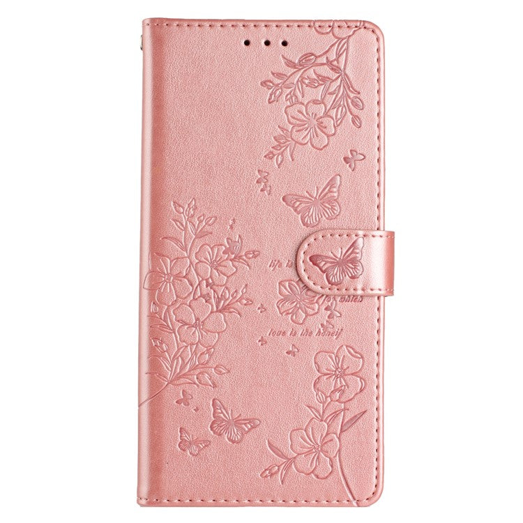 For iPhone 16 Wallet Case Butterfly floral Imprint Leather Stand Phone Cover - Rose Gold